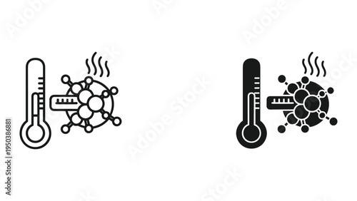 Thermometer Showing High Temperature Affecting Molecules, Heat Radiation Icon, Science Abstract
