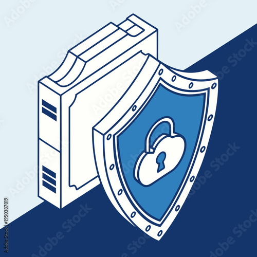 Isometric cloud document security shield - data protection and cyber defense concept for digital information safety with server security with online safety with secure storage