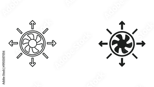 Fan with Arrows Indicating Airflow, Heat Dissipation, Cooling, Ventilation, and Air Movement Icons