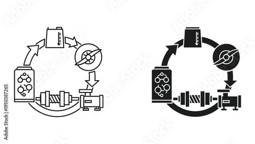 Diagram of a closed-loop system: pump, turbine, and energy storage