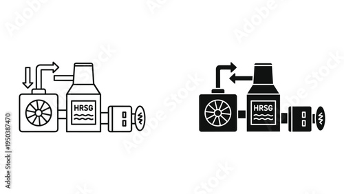 Heat Recovery Steam Generator HRSG System Icon - Line and Solid Styles