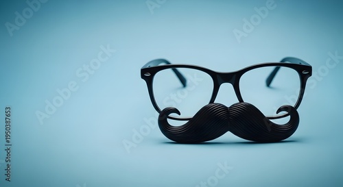 April fools day glasses with fake mustache prank funny joke accessory on blue background for humor and laughter on all fools day
