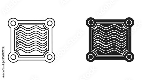 Abstract Square Frame with Wavy Lines Design, Icon, Outline and Solid Fill