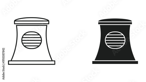 Cooling Tower Icons: Line Art and Silhouette of Industrial Chimney