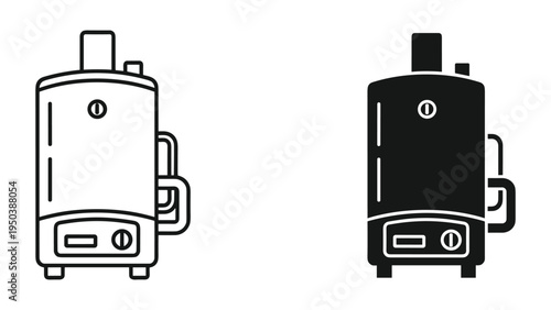 Water Heater Icon Set - Line Art and Solid Black Vector Graphics for Heating Systems