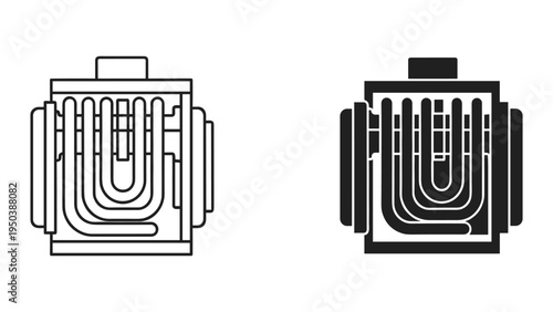 Car Engine Motor Icon Outline and Solid Fill Vector Illustration