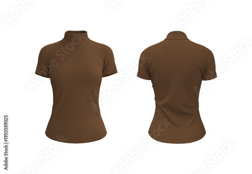 Women’s Slim Fit Turtleneck Short Sleeve T-Shirt Mockup. Front and Back View