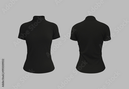 Women’s Slim Fit Turtleneck Short Sleeve T-Shirt Mockup. Front and Back View