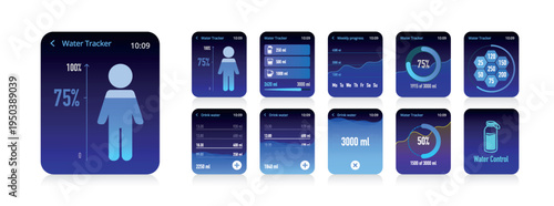 Smartwatch Hydration Tracker Fitness App UI Screens Pack No.21