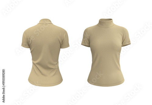 Women’s Slim Fit Turtleneck Short Sleeve T-Shirt Mockup. Front and Back View
