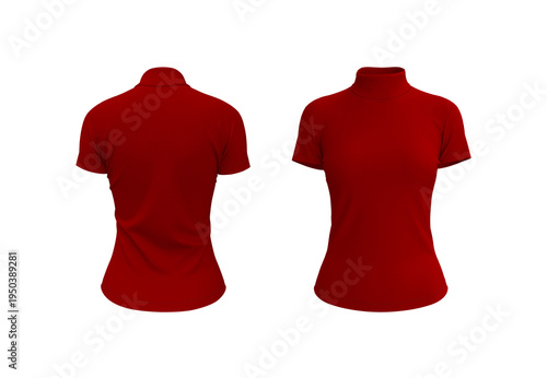 Women’s Slim Fit Turtleneck Short Sleeve T-Shirt Mockup. Front and Back View