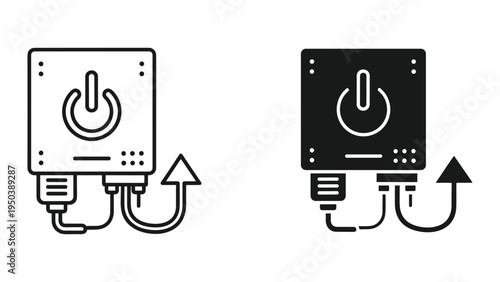 Power Button Icon with Plug and Arrow for Startup, Reboot, or Activation, Vector Graphics