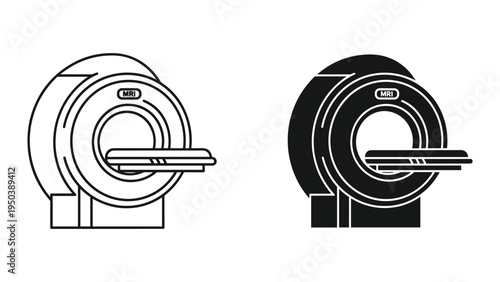 MRI Scanner Icon Set: Line Art and Silhouette, Medical Imaging Technology