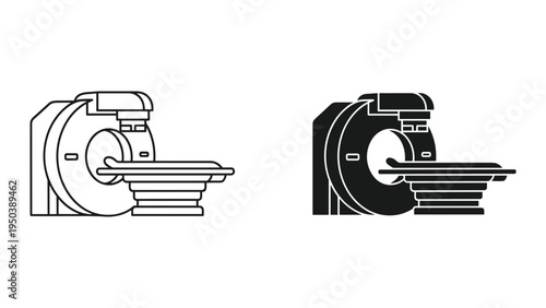 CT Scanner Icon: Medical Imaging Device for Diagnostics, Line Art and Silhouette
