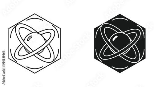 Abstract Planet with Rings Icon, Satellite Orbit, Science and Technology Symbol, Vector Art