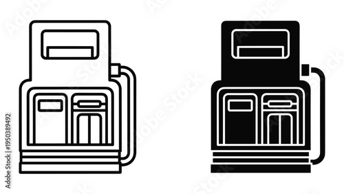 Gasoline Pump Icon Set: Outline and Solid Fill for Fueling Stations and Energy Industry