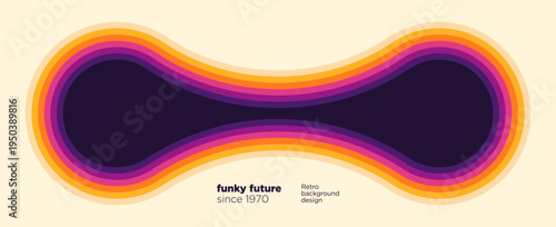 Minimalist retro background in abstract style with rounded colorful lines. Vector illustration.