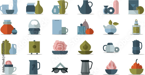 Collection of various stylized ceramic vases, jars, pitchers, and decorative objects