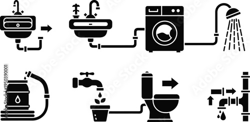 A diagram showing various household plumbing and water connections