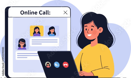 Woman on a laptop participating in an online video call with colleagues