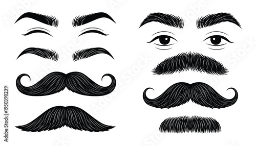 Variety of facial hair and eyebrow illustrations