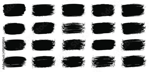 A collection of 20 black brush strokes on a white background