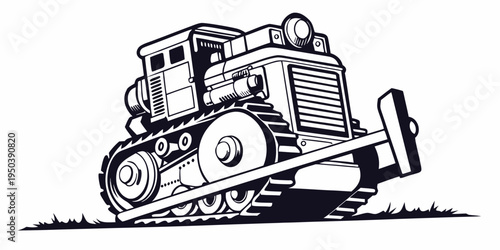 A vintage tractor with a blade attachment is ready for heavy-duty work.