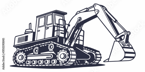 A detailed illustration of a heavy-duty construction excavator with a large bucket