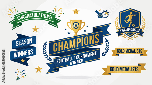 Exciting Football World Cup Tournament Winner Emblems and Celebration Graphics, Perfect for Announcing Championship Success and Fan Enthusiasm