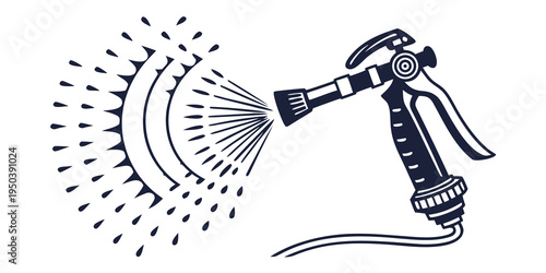 A garden hose nozzle spraying water in a wide fan pattern.