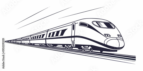 A sleek, modern high-speed train traveling through a scenic landscape at full speed.