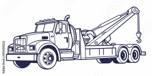 A heavy-duty tow truck with a long crane arm ready for roadside assistance.