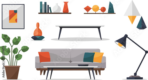 Modern living room furniture and decor with abstract art