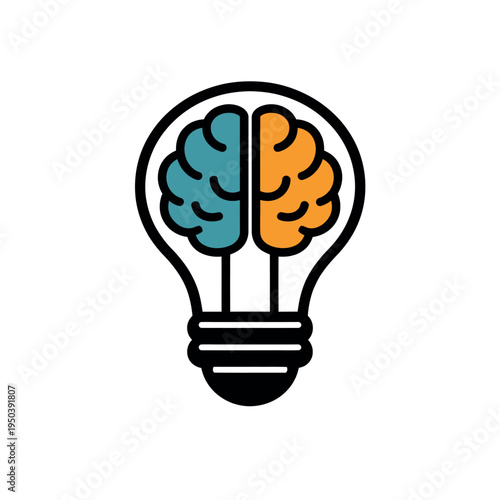 A lightbulb containing two brain hemispheres a creative concept silhouette