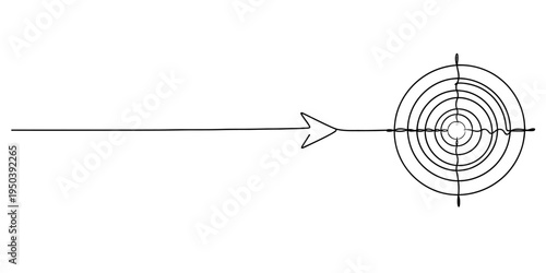 Continuous One Line Drawing of Arrow Hitting Center of Target
