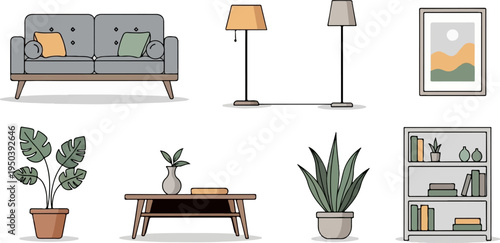 Cozy living room furniture and decor elements