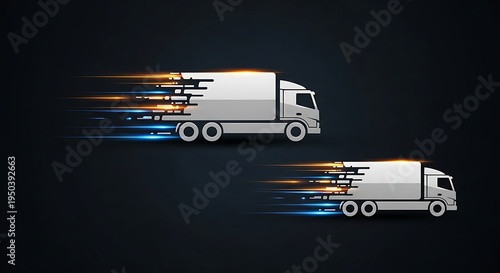 Fast express delivery truck service with glowing light trails representing speed and efficiency