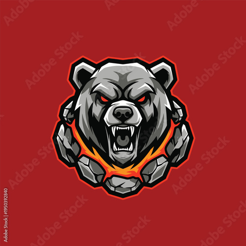 Fierce Gray Angry Bear Head.