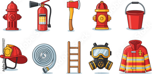Set of 9 firefighter icons vector