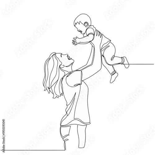 Woman lifts baby up in the air with joy and playfulness