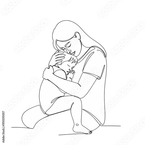 Mother tenderly holding and kissing her baby on the cheek in a loving embrace