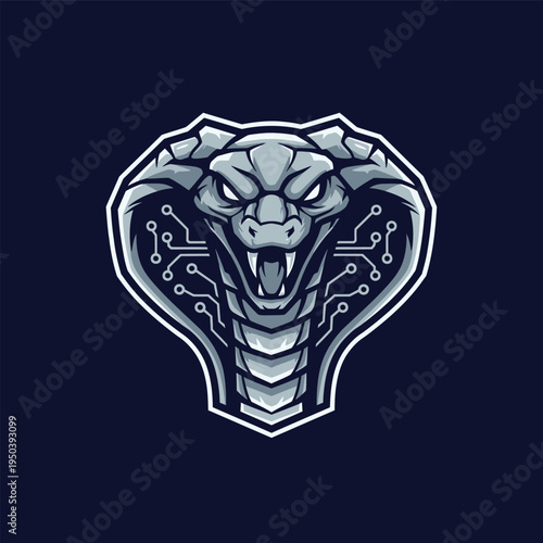 Cybernetic snake head illustration closeup.