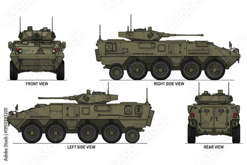 Armored Military Vehicle Blueprint – Modern Infantry Fighting Vehicle APC Tank Technical Vector Illustration