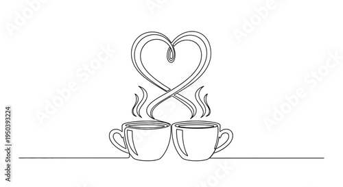 Two coffee cups with heart steam.
