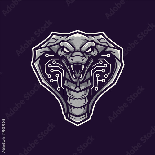 Cybernetic Snake Head Illustration Closeup.