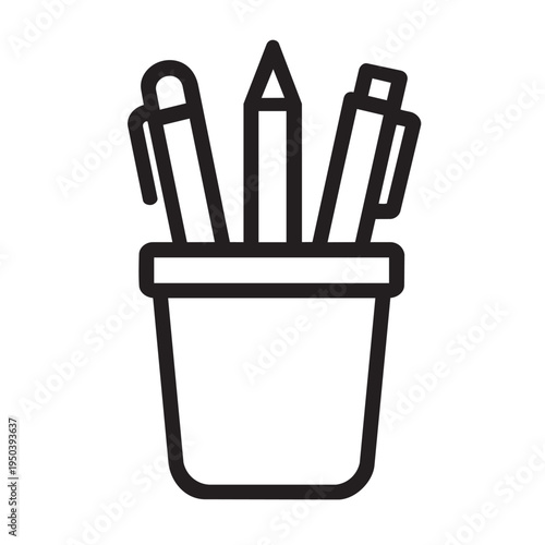 Office stationery holder icon | minimalist line art for workplace organization