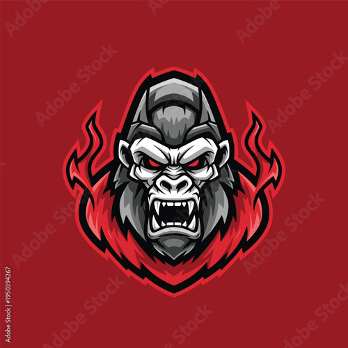 Angry Gorilla Face with Red Eyes.