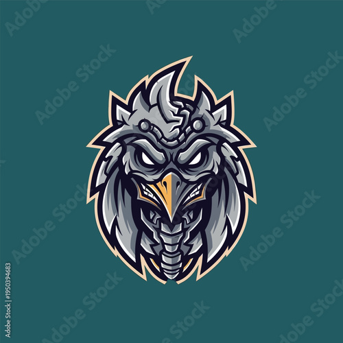 Eagle head with sharp beak feathers.