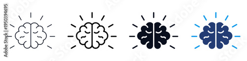 Brain icons set representing human intelligence, thinking, creativity, ideas, creative thinking and mental activity in modern minimal design.