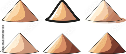 Vector illustration of conical sand piles in beige and brown tones for geology, construction, and landscape artwork